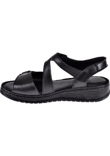 Hakiki Deri Comfort Kadın Sandalet Plm-7 Siyah