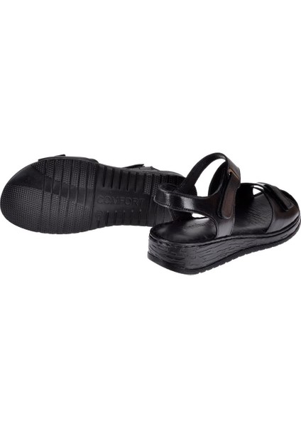 Hakiki Deri Comfort Kadın Sandalet Plm-7 Siyah