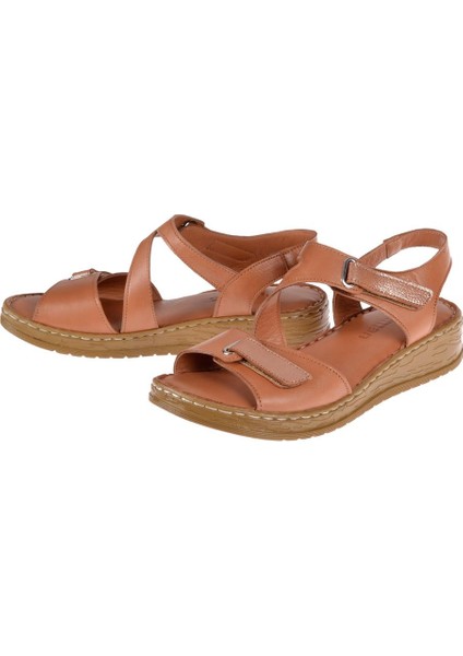 Hakiki Deri Comfort Kadın Sandalet Plm-7 Taba
