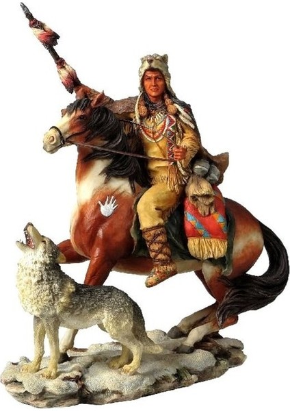 Collection Atlı Kızılderili ve Kurt Figürü 21CM