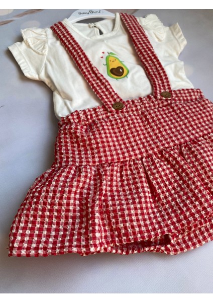 Kız Bebek Pötikareli Ekoseli T-Shirt ve Askılı Şort Etek Takım fiyatları
