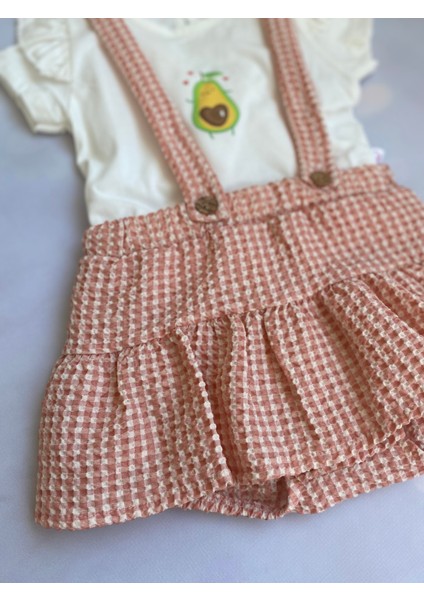 Kız Bebek Pötikareli Ekoseli T-Shirt ve Askılı Şort Etek Takım fiyatları