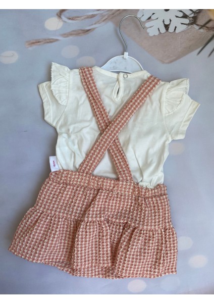 Kız Bebek Pötikareli Ekoseli T-Shirt ve Askılı Şort Etek Takım fırsatları