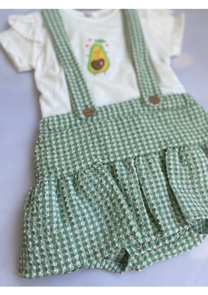 Kız Bebek Pötikareli Ekoseli T-Shirt ve Askılı Şort Etek Takım fiyatları