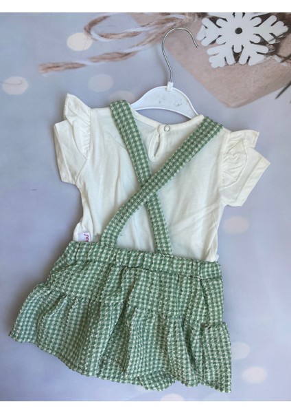 Kız Bebek Pötikareli Ekoseli T-Shirt ve Askılı Şort Etek Takım modelleri