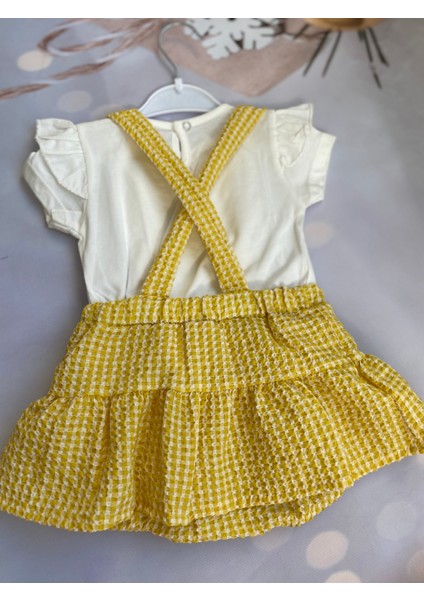 Kız Bebek Pötikareli Ekoseli T-Shirt ve Askılı Şort Etek Takım modelleri