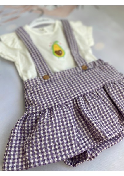 Kız Bebek Pötikareli Ekoseli T-Shirt ve Askılı Şort Etek Takım fiyatları