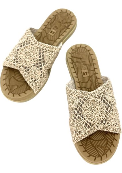 Kadın Örgülü Günlük Rahat Terlik BEJ modelleri