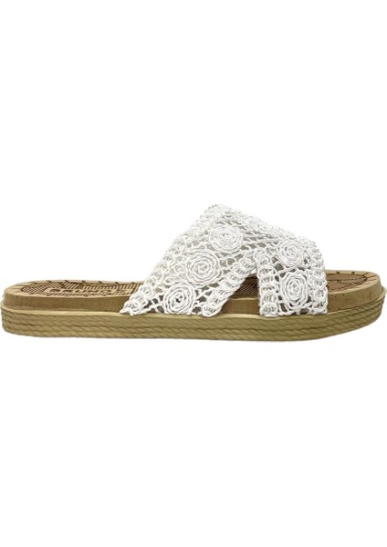 Kadın Örgülü Günlük Rahat Terlik BEYAZ