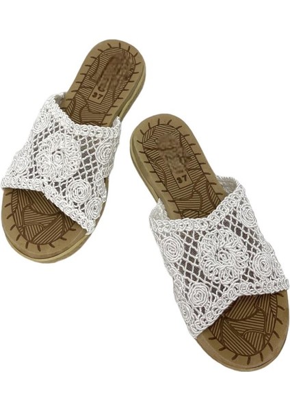 Kadın Örgülü Günlük Rahat Terlik BEYAZ modelleri