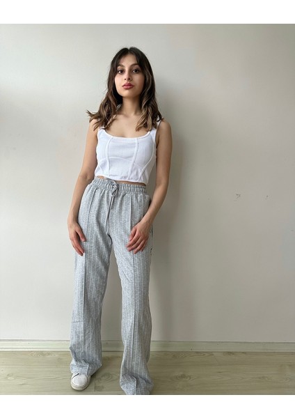 E2MODA Çizgili Bol Paça Eşofman Altı