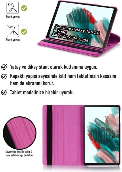 Samsung Galaxy Tab A8 X200 X205 Uyumlu Pembe Tablet Kılıfı Dönebilen Standlı Suni Deri 10.5 Inç
