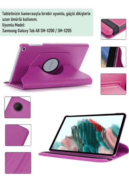 Samsung Galaxy Tab A8 X200 X205 Uyumlu Pembe Tablet Kılıfı Dönebilen Standlı Suni Deri 10.5 Inç