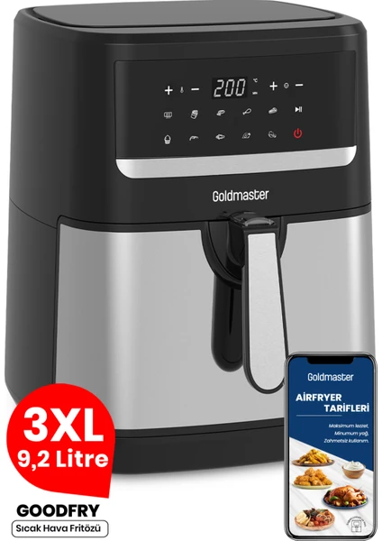 Goodfry 1800W 9,2 Litre 3xl Dev Hazneli Dokunmatik 10 Ön Ayarlı Airfryer Yağsız Sıcak Hava Fritözü