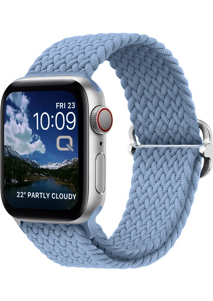 Apple Watch Series SE/10/9/8/7/6/5/4/3/Ultra Uyumlu 49mm-46mm-45mm-44mm-42mm Ayarlanabilir Tokalı Örgü Kordon Duman Mavisi