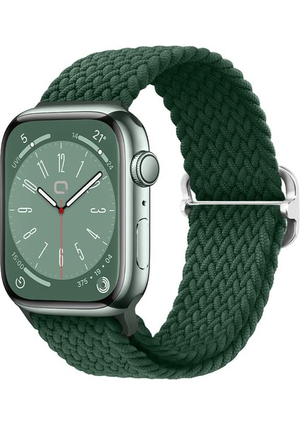 Apple Watch Series SE/10/9/8/7/6/5/4/3/Ultra Uyumlu 49mm-46mm-45mm-44mm-42mm Ayarlanabilir Tokalı Örgü Kordon Çam Yeşili