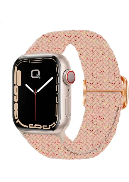 Apple Watch Series SE/10/9/8/7/6/5/4/3/Ultra Uyumlu 49mm-46mm-45mm-44mm-42mm Ayarlanabilir Tokalı Örgü Kordon Cherry Powder