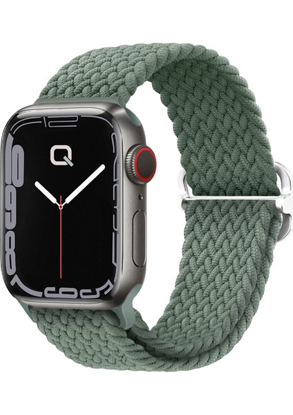 Apple Watch Series SE/10/9/8/7/6/5/4/3/Ultra Uyumlu 49mm-46mm-45mm-44mm-42mm Ayarlanabilir Tokalı Örgü Kordon Zeytin Yeşili