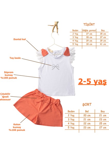 Fiyonklu Fisto Kollu Taş Baskılı Tshirt Fiyonklu Şort Kız Çocuk 2'li Takım - 2-5 Yaş - 2304 fiyatları