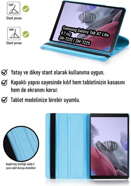 Samsung Galaxy Tab A7 Lite T220 T225 Uyumlu 8.7 Inç Turkuaz Tablet Kılıfı Dönerli Standlı Suni Deri fiyatları
