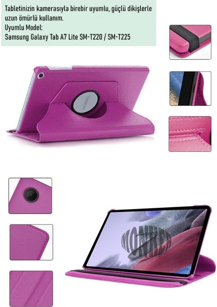 Samsung Galaxy Tab A7 Lite T220 T225 Uyumlu 8.7 Inç Pembe Tablet Kılıfı Dönerli Standlı Suni Deri