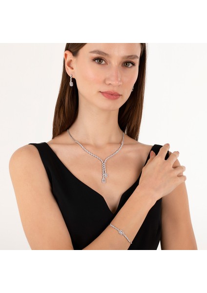 Asansör Şekilli Taşlı Set Beyaz