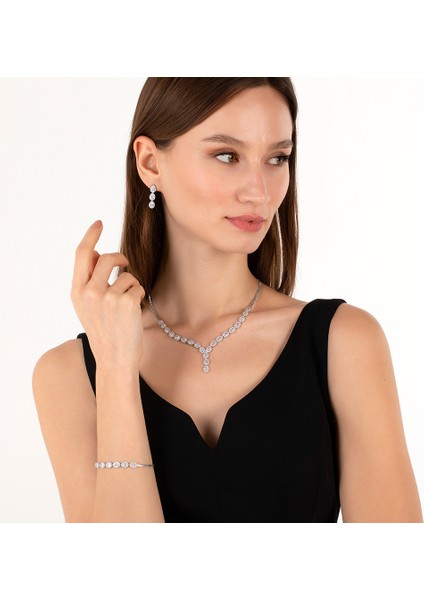 Damla Motifli Taşlı Set Rose
