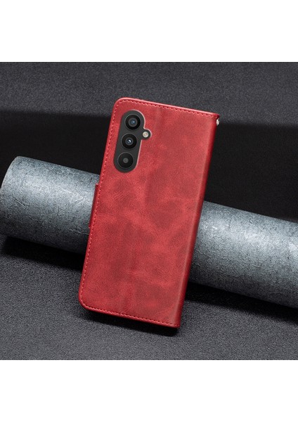 Samsung Galaxy A24 Için 4g Düz Renk Şok Geçirmez Stand Örneği Dokulu Pu Deri Cüzdan Kabuk Telefon Kapağı (Yurt Dışından)