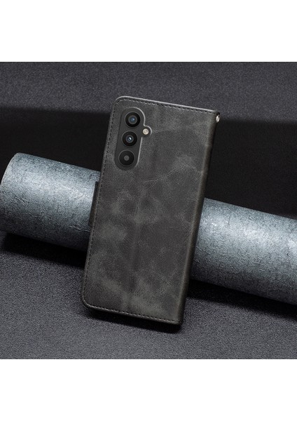 Samsung Galaxy A24 Için 4g Düz Renk Şok Geçirmez Stand Örneği Dokulu Pu Deri Cüzdan Kabuk Telefon Kapağı (Yurt Dışından)