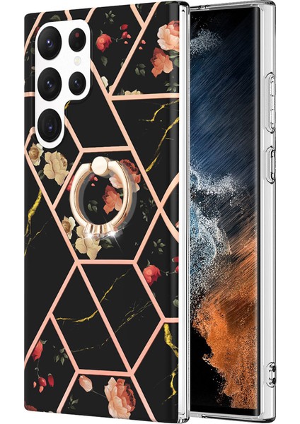 Samsung Galaxy S23 Ultra Yumuşak Tpu Damla Koruma Telefon Vaka Tutucusu Kickstand Elektrküze Çerçeve Imd Mermer Kapak (Yurt Dışından)