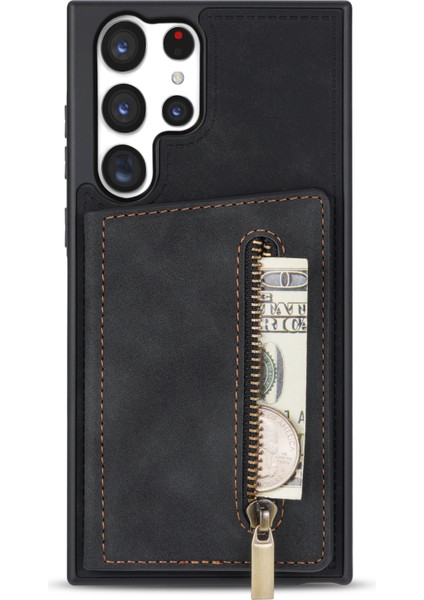 Samsung Galaxy S23 Için Ultra Zipper Cep Cüzdanı Telefon Kılıfı Pu Deri Kaplamalı Tpu Kickstand Arka Kapak (Yurt Dışından)