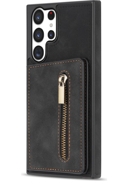 Samsung Galaxy S23 Için Ultra Zipper Cep Cüzdanı Telefon Kılıfı Pu Deri Kaplamalı Tpu Kickstand Arka Kapak (Yurt Dışından)
