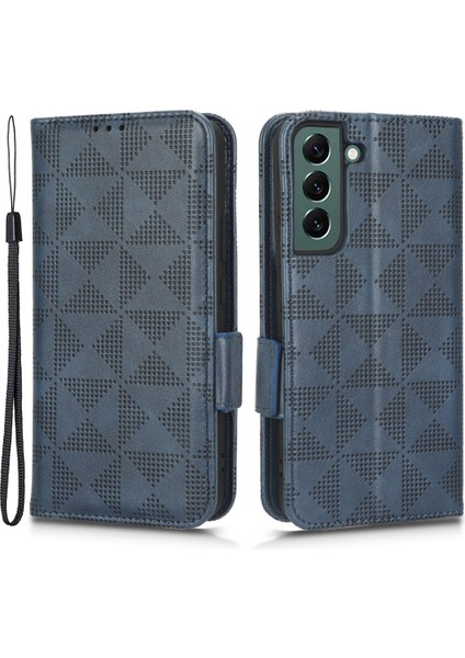 Samsung Galaxy S23 Için Plus Cep Telefon Kılıfı Baskılı Üçgen Desen Telefon Kapağı Pu Deri Cüzdan Bilek Kayışı (Yurt Dışından)