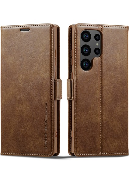 Samsung Galaxy S23 Ultra Pu Deri Damla Geçirmez Telefon Kılıfı Rfıd Engelleme Iç Tpu Stand Manyetik Emilim Flip Cüzdan Kapağı (Yurt Dışından)