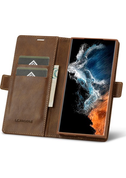 Samsung Galaxy S23 Ultra Pu Deri Damla Geçirmez Telefon Kılıfı Rfıd Engelleme Iç Tpu Stand Manyetik Emilim Flip Cüzdan Kapağı (Yurt Dışından) fiyatları