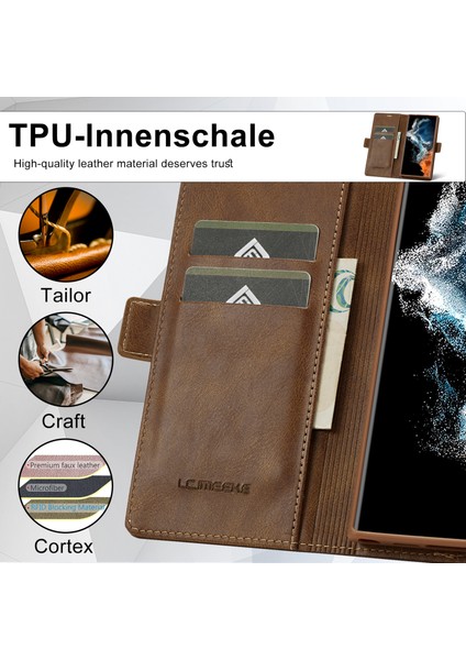 Samsung Galaxy S23 Ultra Pu Deri Damla Geçirmez Telefon Kılıfı Rfıd Engelleme Iç Tpu Stand Manyetik Emilim Flip Cüzdan Kapağı (Yurt Dışından) indirimleri