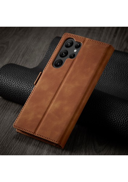 Samsung Galaxy S23 Ultra Anti-Fall Phone Cover Cilt Dostu Deri Deri Stand Cüzdan Cep Telefonu Kılıfı (Yurt Dışından) indirimleri