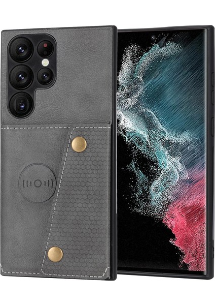 Samsung Galaxy S23 Için Ultra Pu Deri Kaplamalı Tpu Arka Kılıf Yuvaları Kickstand Telefon Şok Geçirmez Kapak Dahili Metal Sayfası (Yurt Dışından)