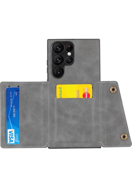 Samsung Galaxy S23 Için Ultra Pu Deri Kaplamalı Tpu Arka Kılıf Yuvaları Kickstand Telefon Şok Geçirmez Kapak Dahili Metal Sayfası (Yurt Dışından) modelleri