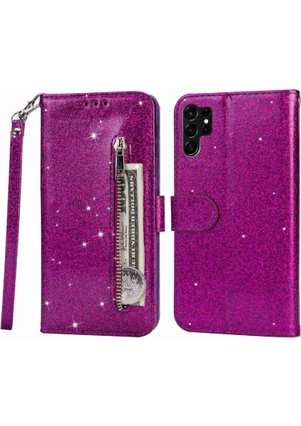 Samsung Galaxy S23 Ultra, Fermuar Cep Cüzdanı Standı Manyetik Toka Pu Deri Cep Telefonu Kapağı Için Işıltılı Telefon Kılıfı (Yurt Dışından)