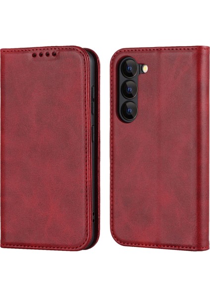 Samsung Galaxy S23 Için Artı Telefon Kapağı Buzağı Dokusu Pu Deri Standı Manyetik Emilim Anti-Cüzdan Cüzdan Telefon Kasası (Yurt Dışından)