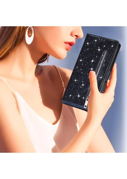 Samsung Galaxy S23 Ultra, Fermuar Cep Cüzdanı Standı Manyetik Toka Pu Deri Cep Telefonu Kapağı Için Işıltılı Telefon Kılıfı (Yurt Dışından)