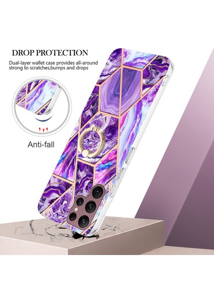 Samsung Galaxy S23 Için Ultra Yüzük Kickstand Telefon Kasası Elektrokaplama Birleştirme Mermer Desen Imd Tpu Koruyucu Kapak (Yurt Dışından) modelleri