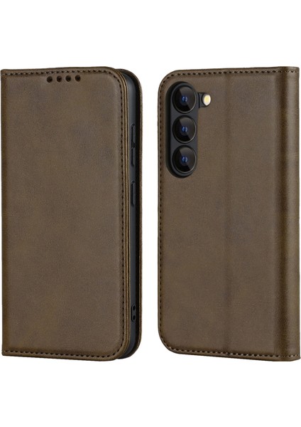 Samsung Galaxy S23 Için Artı Telefon Kapağı Buzağı Dokusu Pu Deri Standı Manyetik Emilim Anti-Cüzdan Cüzdan Telefon Kasası (Yurt Dışından)