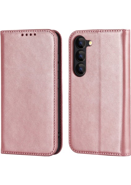 Samsung Galaxy S23 Için Artı Telefon Kapağı Buzağı Dokusu Pu Deri Standı Manyetik Emilim Anti-Cüzdan Cüzdan Telefon Kasası (Yurt Dışından)