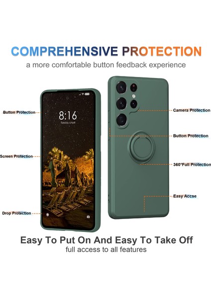 Samsung Galaxy S23 Ultra Yüzük Kickstand Sıvı Silikon Koruyucu Telefon Kapağı Lanyard ile Cep Telefonu Kılıfı (Yurt Dışından) indirimleri