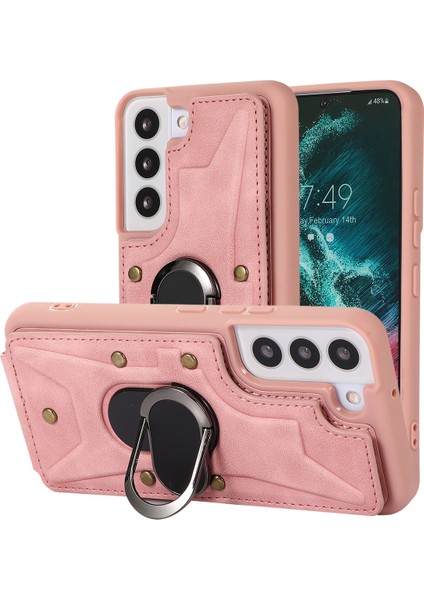 Samsung Galaxy S23 Için Plus Rotary Ring Kickstand Telefon Kılıf Kart Yuvaları Deri Kaplamalı Tpu Kapak (Yurt Dışından)