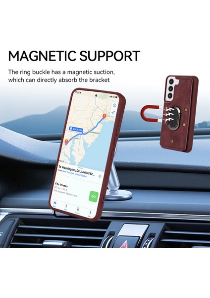 Samsung Galaxy S23 Için Plus Rotary Ring Kickstand Telefon Kılıf Kart Yuvaları Deri Kaplamalı Tpu Kapak (Yurt Dışından) indirimleri