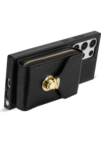 Samsung Galaxy S23 Için Ultra Crossbody Card Tutucu Kickstand Case Pu Deri Kaplamalı Tpu Zipper Telefon Kapağı (Yurt Dışından)
