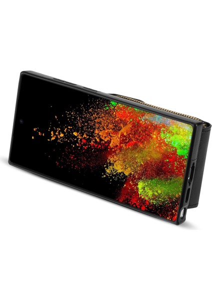 Samsung Galaxy S23 Için Ultra Crossbody Card Tutucu Kickstand Case Pu Deri Kaplamalı Tpu Zipper Telefon Kapağı (Yurt Dışından)
